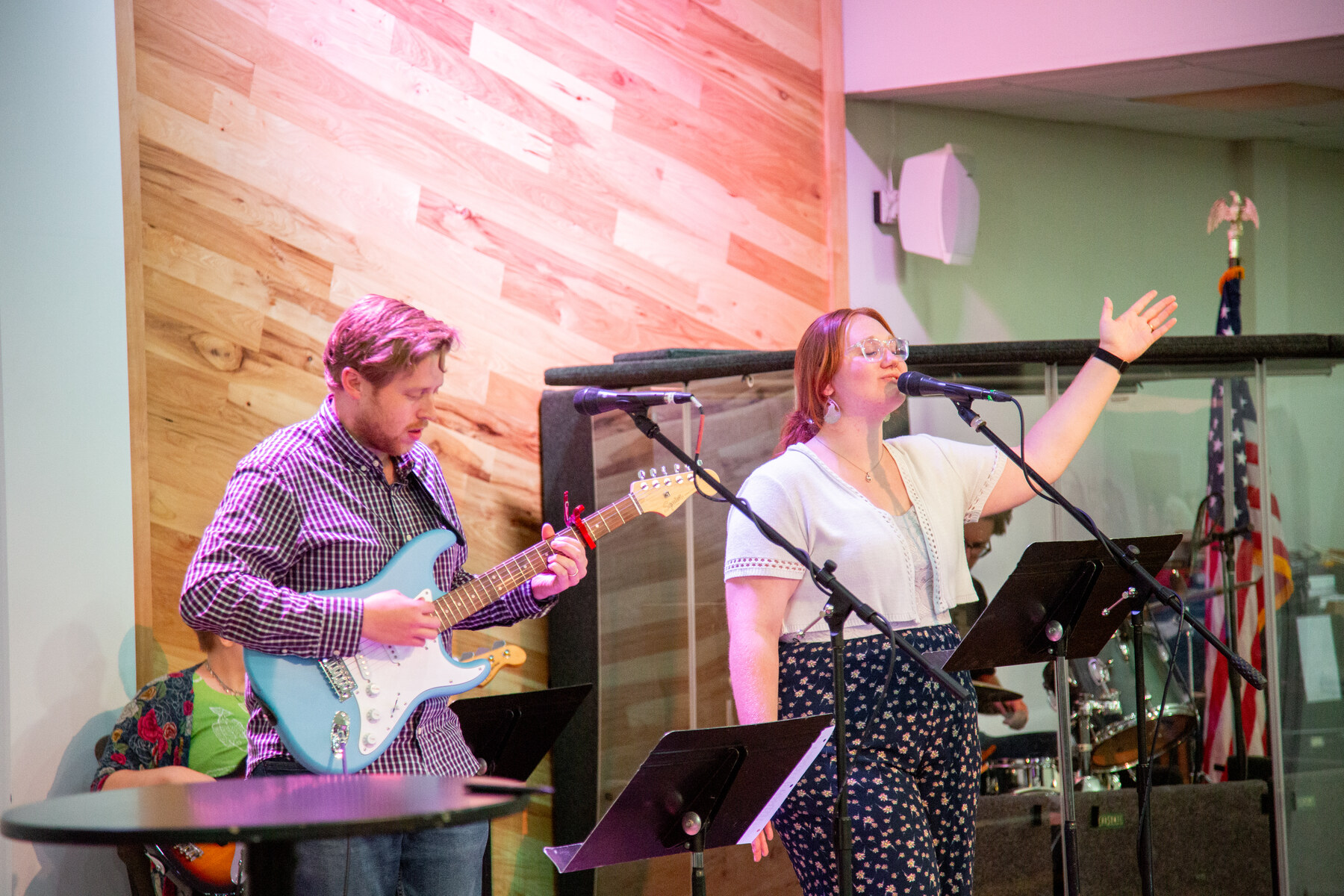 Worship team playing on the sanctuary stage